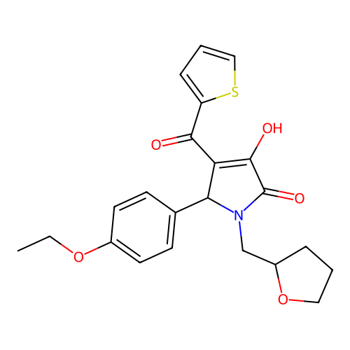 (4E)-5-(4-ethoxyphenyl)-4-[hydroxy(thiophen-2-yl)methylidene]-1-(tetrahydrofuran-2-ylmethyl)pyrrolidine-2,3-dione structure