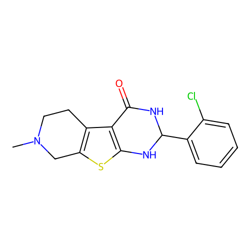 2-(2-chlorophenyl)-7-methyl-2,3,5,6,7,8-hexahydropyrido[4',3':4,5]thieno[2,3-d]pyrimidin-4(1H)-one structure