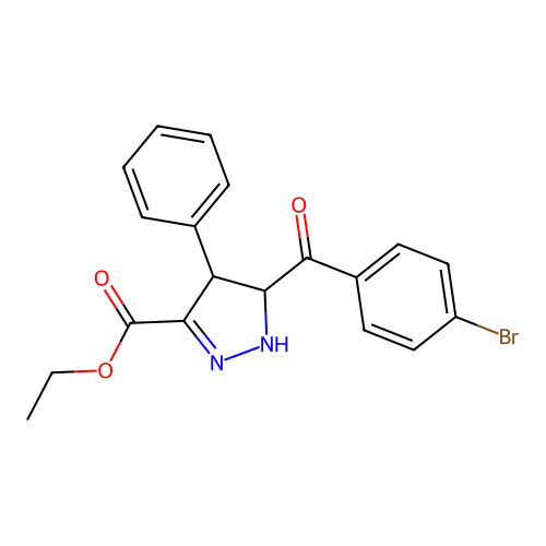 ethyl 5-(4-bromobenzoyl)-4-phenyl-4,5-dihydro-1H-pyrazole-3-carboxylate structure