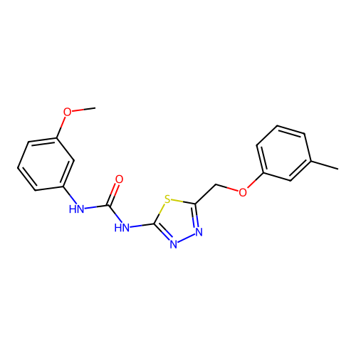 1-(3-methoxyphenyl)-3-(5-((m-tolyloxy)methyl)-1,3,4-thiadiazol-2-yl)urea structure