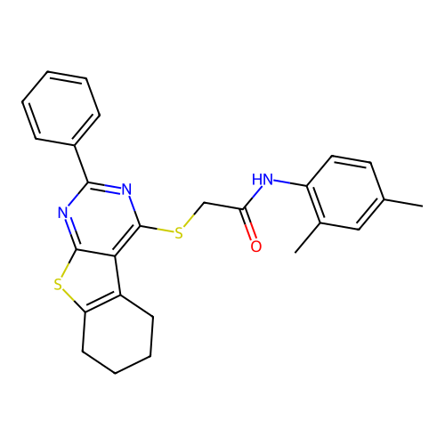 N-(2,4-dimethylphenyl)-2-((2-phenyl-5,6,7,8-tetrahydrobenzo[4,5]thieno[2,3-d]pyrimidin-4-yl)thio)acetamide structure