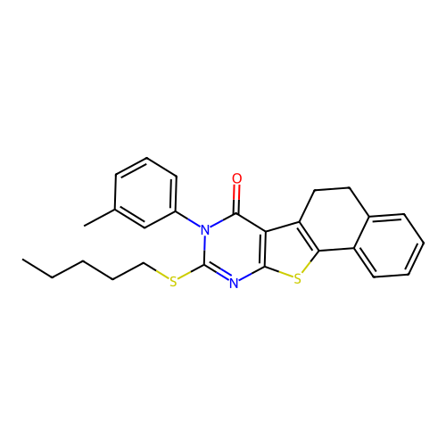 8-(3-methylphenyl)-9-(pentylsulfanyl)-5,8-dihydronaphtho[2',1':4,5]thieno[2,3-d]pyrimidin-7(6H)-one structure