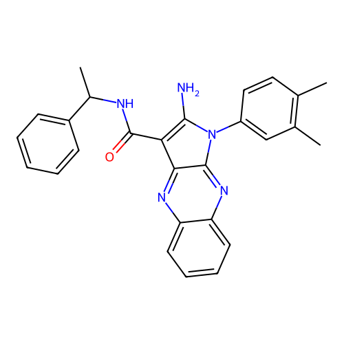 2-amino-1-(3,4-dimethylphenyl)-N-(1-phenylethyl)-1H-pyrrolo[2,3-b]quinoxaline-3-carboxamide structure