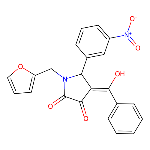 (4E)-1-(furan-2-ylmethyl)-4-[hydroxy(phenyl)methylidene]-5-(3-nitrophenyl)pyrrolidine-2,3-dione structure