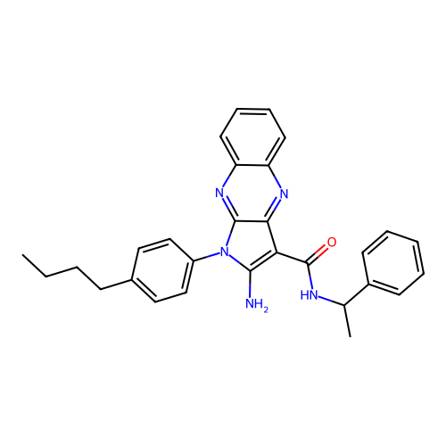 2-amino-1-(4-butylphenyl)-N-(1-phenylethyl)-1H-pyrrolo[2,3-b]quinoxaline-3-carboxamide structure