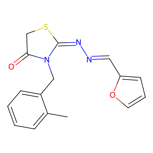 (2E)-2-[(E)-furan-2-ylmethylidenehydrazinylidene]-3-[(2-methylphenyl)methyl]-1,3-thiazolidin-4-one structure