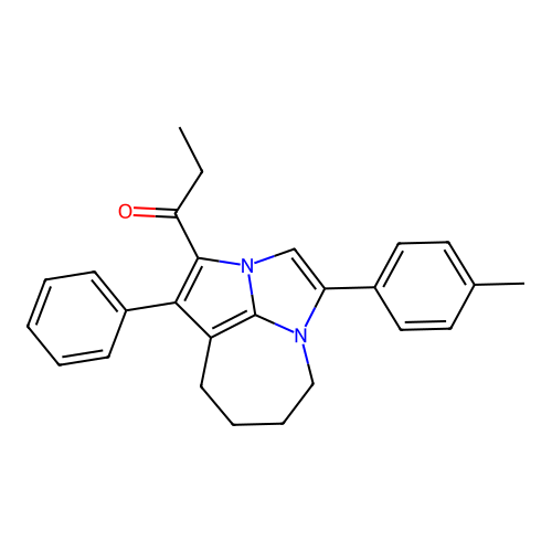 1-(1-phenyl-4-(p-tolyl)-5,6,7,8-tetrahydro-2a,4a-diazacyclopenta[cd]azulen-2-yl)propan-1-one structure