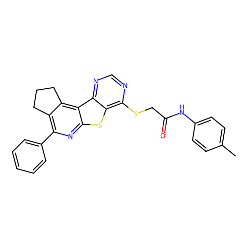 2-((4-phenyl-2,3-dihydro-1H-cyclopenta[4',5']pyrido[3',2':4,5]thieno[3,2-d]pyrimidin-7-yl)thio)-N-(p-tolyl)acetamide structure