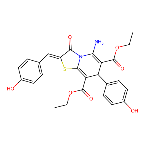 diethyl (2Z)-5-amino-2-(4-hydroxybenzylidene)-7-(4-hydroxyphenyl)-3-oxo-2,3-dihydro-7H-[1,3]thiazolo[3,2-a]pyridine-6,8-dicarboxylate structure