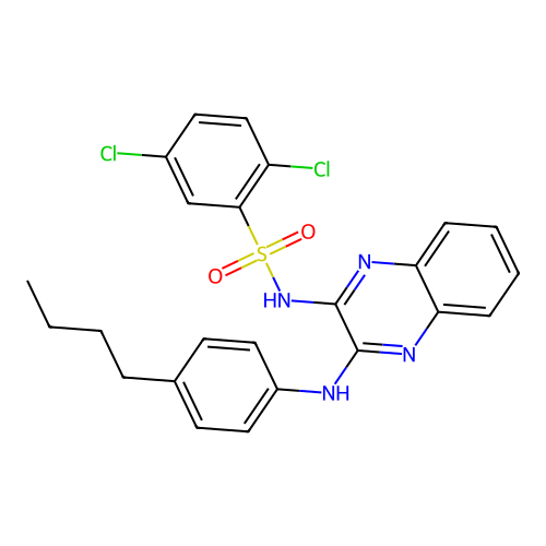 N-(3-((4-butylphenyl)amino)quinoxalin-2-yl)-2,5-dichlorobenzenesulfonamide structure