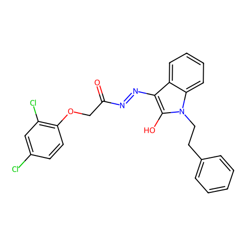 2-(2,4-dichlorophenoxy)-N'-[(3Z)-2-oxo-1-(2-phenylethyl)-1,2-dihydro-3H-indol-3-ylidene]acetohydrazide structure