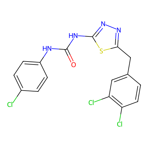 1-(4-chlorophenyl)-3-(5-(3,4-dichlorobenzyl)-1,3,4-thiadiazol-2-yl)urea structure