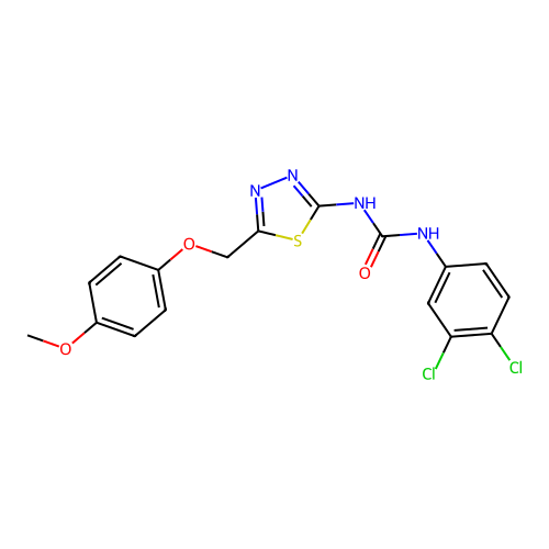 1-(3,4-dichlorophenyl)-3-{5-[(4-methoxyphenoxy)methyl]-1,3,4-thiadiazol-2-yl}urea structure
