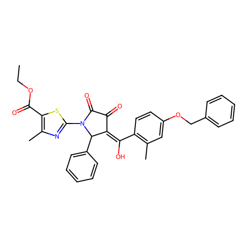 Ethyl 2-(3-(4-(benzyloxy)-2-methylbenzoyl)-4-hydroxy-5-oxo-2-phenyl-2,5-dihydro-1H-pyrrol-1-yl)-4-methylthiazole-5-carboxylate structure