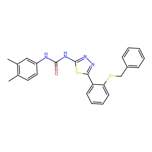 1-{5-[2-(benzylsulfanyl)phenyl]-1,3,4-thiadiazol-2-yl}-3-(3,4-dimethylphenyl)urea structure