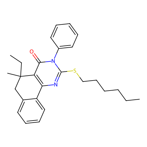5-ethyl-2-hexylsulfanyl-5-methyl-3-phenyl-6H-benzo[h]quinazolin-4-one structure