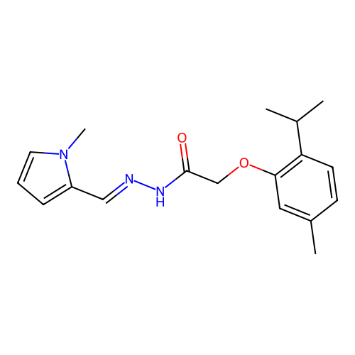 2-[5-methyl-2-(propan-2-yl)phenoxy]-N'-[(E)-(1-methyl-1H-pyrrol-2-yl)methylidene]acetohydrazide structure