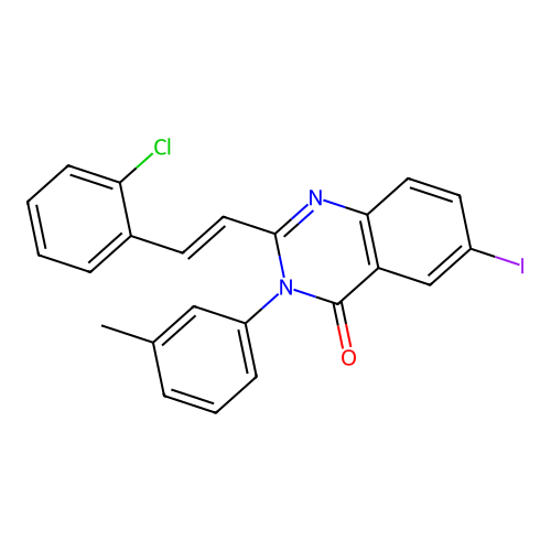 2-[(E)-2-(2-chlorophenyl)ethenyl]-6-iodo-3-(3-methylphenyl)quinazolin-4(3H)-one structure