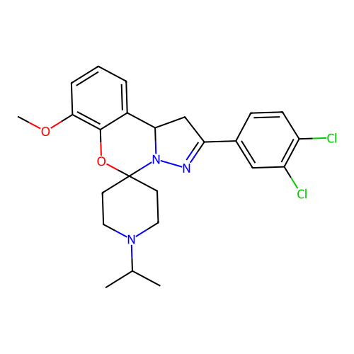 2'-(3,4-dichlorophenyl)-7'-methoxy-1-(propan-2-yl)-1',10b'-dihydrospiro[piperidine-4,5'-pyrazolo[1,5-c][1,3]benzoxazine] structure