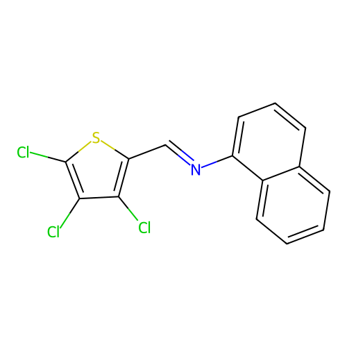 N-[(E)-(3,4,5-trichlorothiophen-2-yl)methylidene]naphthalen-1-amine structure