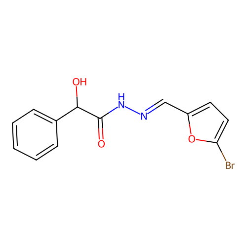 N'-[(E)-(5-bromofuran-2-yl)methylidene]-2-hydroxy-2-phenylacetohydrazide structure