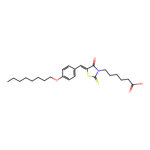 6-{(5Z)-5-[4-(octyloxy)benzylidene]-4-oxo-2-thioxo-1,3-thiazolidin-3-yl}hexanoic acid structure