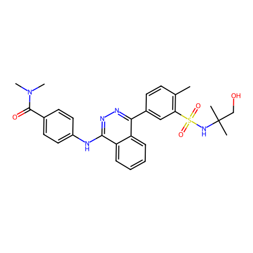 4-[(4-{3-[(1-hydroxy-2-methylpropan-2-yl)sulfamoyl]-4-methylphenyl}phthalazin-1-yl)amino]-N,N-dimethylbenzamide structure