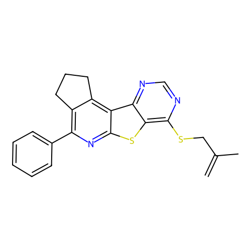 7-((2-methylallyl)thio)-4-phenyl-2,3-dihydro-1H-cyclopenta[4',5']pyrido[3',2':4,5]thieno[3,2-d]pyrimidine structure