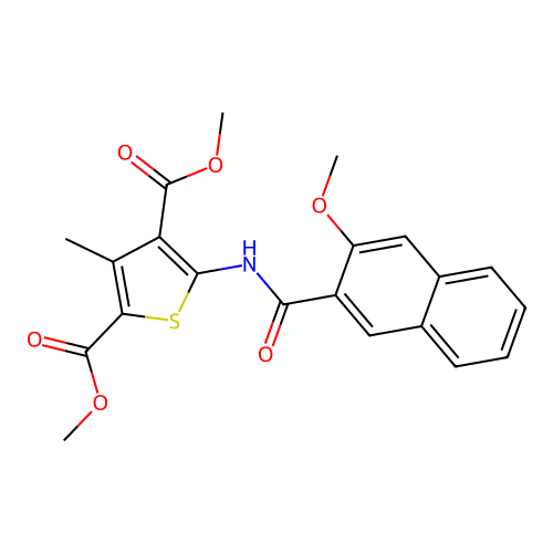 dimethyl 5-(3-methoxy-2-naphthamido)-3-methylthiophene-2,4-dicarboxylate structure