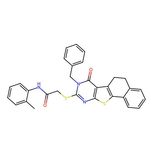 2-((8-benzyl-7-oxo-5,6,7,8-tetrahydronaphtho[2',1':4,5]thieno[2,3-d]pyrimidin-9-yl)thio)-N-(o-tolyl)acetamide structure