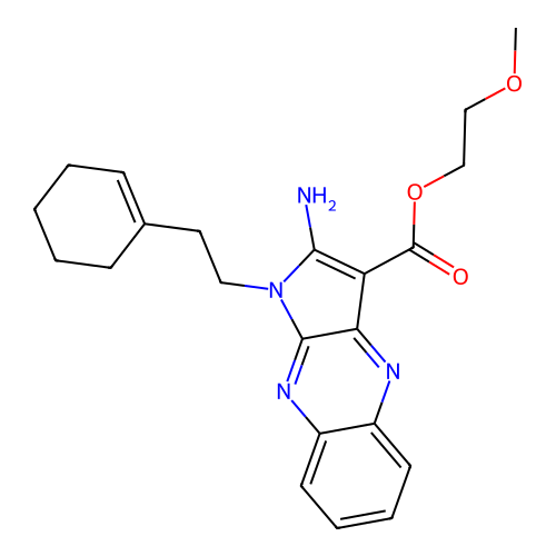 2-methoxyethyl 2-amino-1-[2-(cyclohexen-1-yl)ethyl]pyrrolo[3,2-b]quinoxaline-3-carboxylate structure