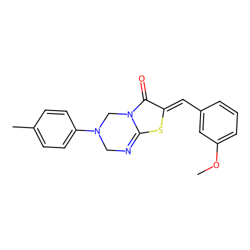 (7Z)-7-(3-methoxybenzylidene)-3-(4-methylphenyl)-3,4-dihydro-2H-[1,3]thiazolo[3,2-a][1,3,5]triazin-6(7H)-one structure