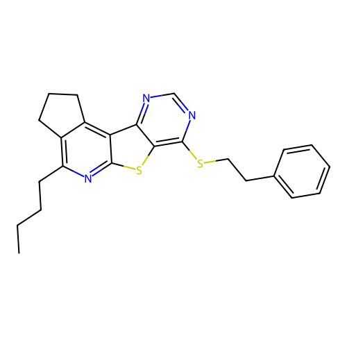 4-butyl-7-(phenethylthio)-2,3-dihydro-1H-cyclopenta[4',5']pyrido[3',2':4,5]thieno[3,2-d]pyrimidine structure