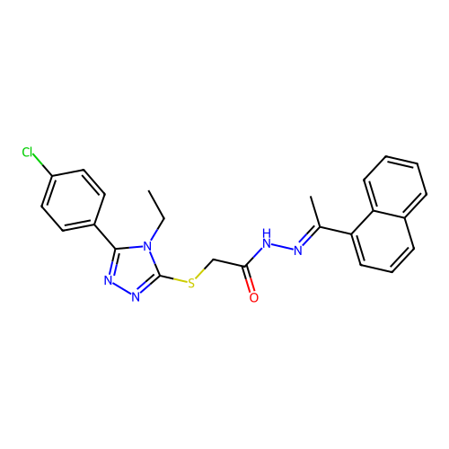 2-{[5-(4-chlorophenyl)-4-ethyl-4H-1,2,4-triazol-3-yl]sulfanyl}-N'-[(1E)-1-(naphthalen-1-yl)ethylidene]acetohydrazide structure