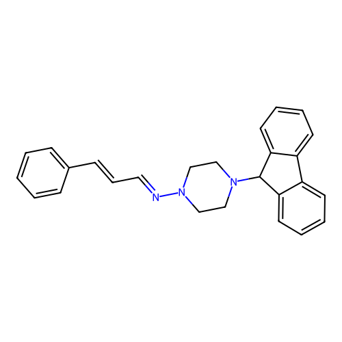 (E)-4-(9H-fluoren-9-yl)-N-((E)-3-phenylallylidene)piperazin-1-amine structure