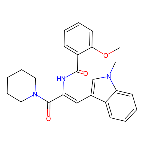 2-methoxy-N-[(Z)-1-(1-methylindol-3-yl)-3-oxo-3-piperidin-1-ylprop-1-en-2-yl]benzamide structure