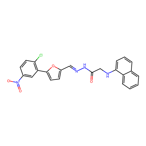 N'-{(E)-[5-(2-chloro-5-nitrophenyl)furan-2-yl]methylidene}-2-(naphthalen-1-ylamino)acetohydrazide (non-preferred name) structure