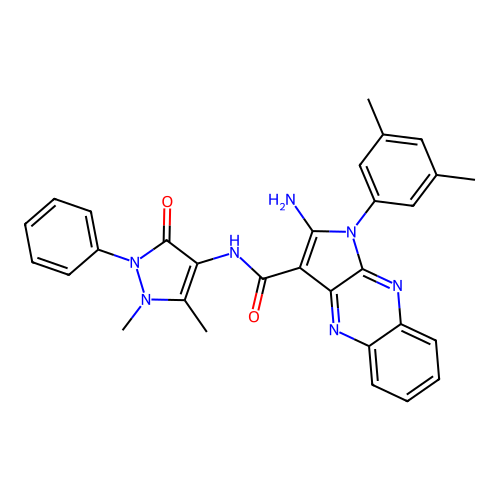 2-amino-N-(1,5-dimethyl-3-oxo-2-phenyl-2,3-dihydro-1H-pyrazol-4-yl)-1-(3,5-dimethylphenyl)-1H-pyrrolo[2,3-b]quinoxaline-3-carboxamide structure