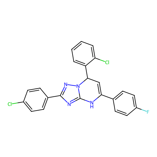 7-(2-chlorophenyl)-2-(4-chlorophenyl)-5-(4-fluorophenyl)-1,7-dihydro-[1,2,4]triazolo[1,5-a]pyrimidine structure