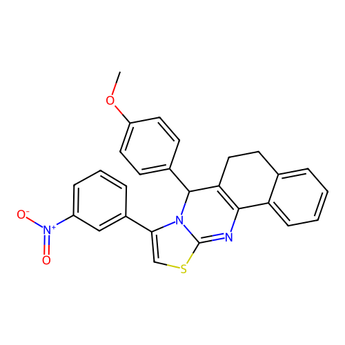 7-(4-methoxyphenyl)-9-(3-nitrophenyl)-6,7-dihydro-5H-benzo[h]thiazolo[2,3-b]quinazoline structure