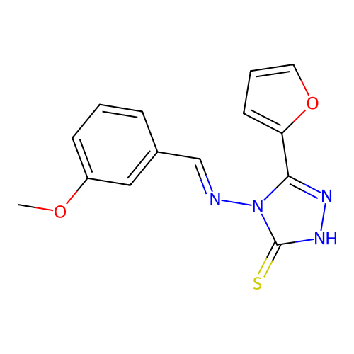 3-(furan-2-yl)-4-[(E)-(3-methoxyphenyl)methylideneamino]-1H-1,2,4-triazole-5-thione structure