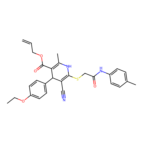 allyl 5-cyano-4-(4-ethoxyphenyl)-2-methyl-6-((2-oxo-2-(p-tolylamino)ethyl)thio)-1,4-dihydropyridine-3-carboxylate structure