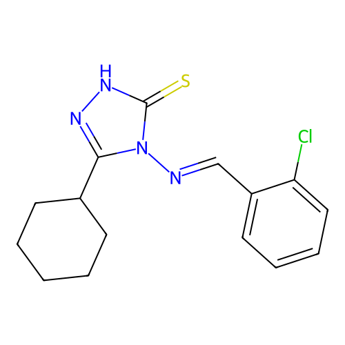 4-[(E)-(2-chlorophenyl)methylideneamino]-3-cyclohexyl-1H-1,2,4-triazole-5-thione structure