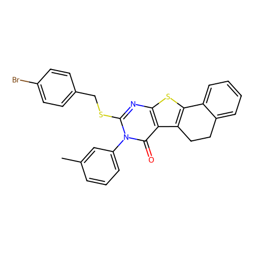 9-((4-bromobenzyl)thio)-8-(m-tolyl)-5,6-dihydronaphtho[2',1':4,5]thieno[2,3-d]pyrimidin-7(8H)-one structure
