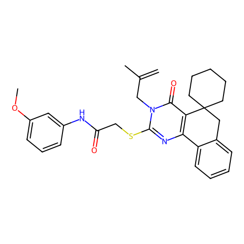 N-(3-methoxyphenyl)-2-((3-(2-methylallyl)-4-oxo-4,6-dihydro-3H-spiro[benzo[h]quinazoline-5,1'-cyclohexan]-2-yl)thio)acetamide structure