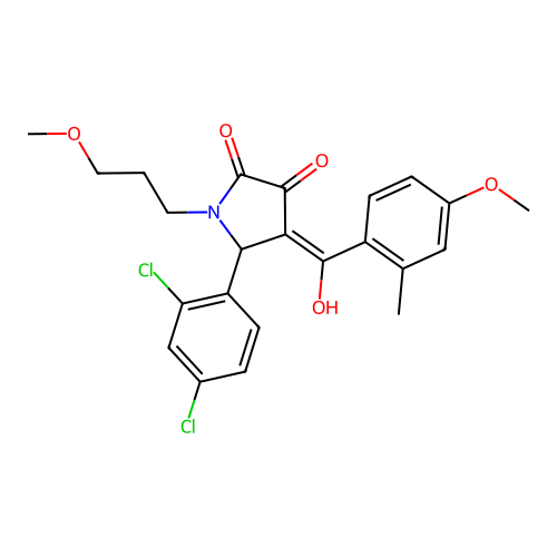 (4E)-5-(2,4-dichlorophenyl)-4-[hydroxy-(4-methoxy-2-methylphenyl)methylidene]-1-(3-methoxypropyl)pyrrolidine-2,3-dione structure
