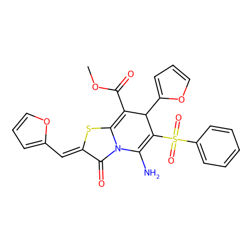 (Z)-methyl 5-amino-7-(furan-2-yl)-2-(furan-2-ylmethylene)-3-oxo-6-(phenylsulfonyl)-3,7-dihydro-2H-thiazolo[3,2-a]pyridine-8-carboxylate structure
