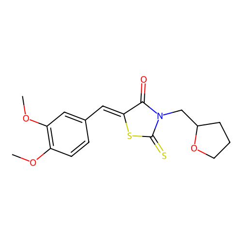 (5Z)-5-(3,4-dimethoxybenzylidene)-3-(tetrahydrofuran-2-ylmethyl)-2-thioxo-1,3-thiazolidin-4-one structure