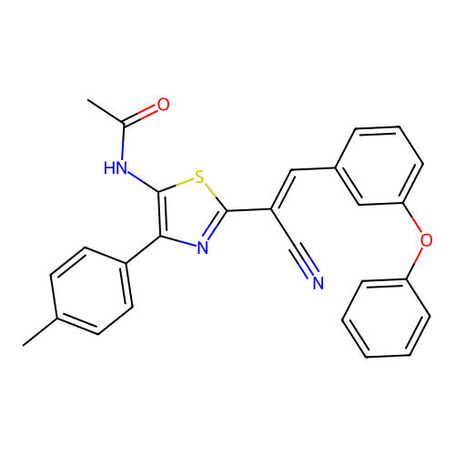 (E)-N-(2-(1-cyano-2-(3-phenoxyphenyl)vinyl)-4-(p-tolyl)thiazol-5-yl)acetamide structure