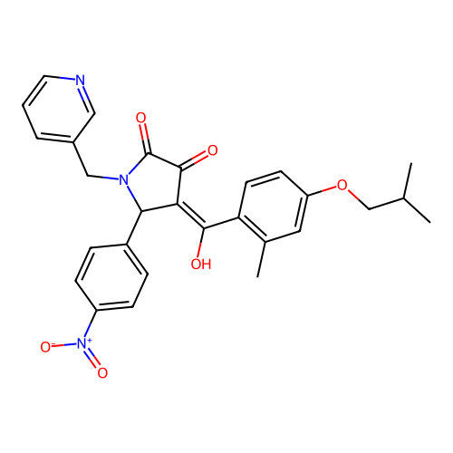(4E)-4-[hydroxy-[2-methyl-4-(2-methylpropoxy)phenyl]methylidene]-5-(4-nitrophenyl)-1-(pyridin-3-ylmethyl)pyrrolidine-2,3-dione structure